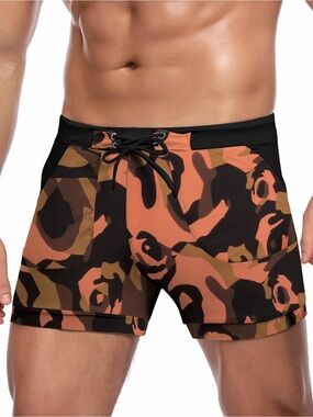 Men's Camouflage Swim Trunks - Orange/Black